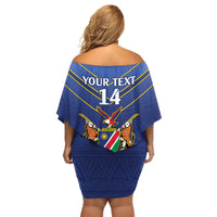 Custom Namibia Cricket Family Matching Off Shoulder Short Dress and Hawaiian Shirt 2024 Go Eagles African Pattern - Wonder Print Shop