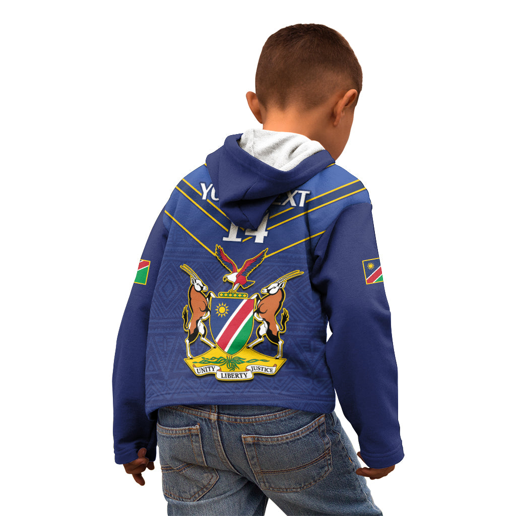 Custom Namibia Cricket Kid Hoodie 2024 Go Eagles African Pattern - Wonder Print Shop