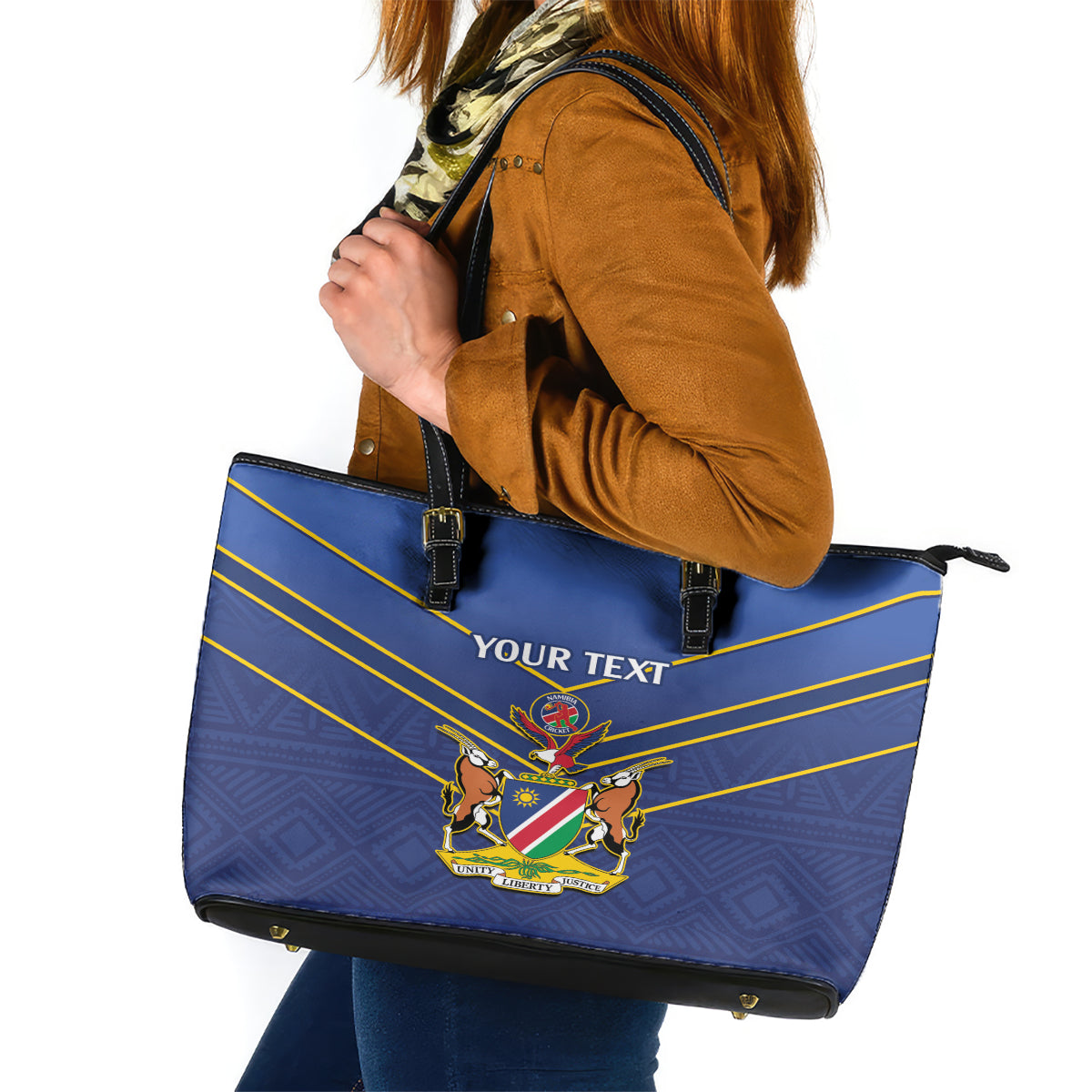 Custom Namibia Cricket Leather Tote Bag 2024 Go Eagles African Pattern - Wonder Print Shop