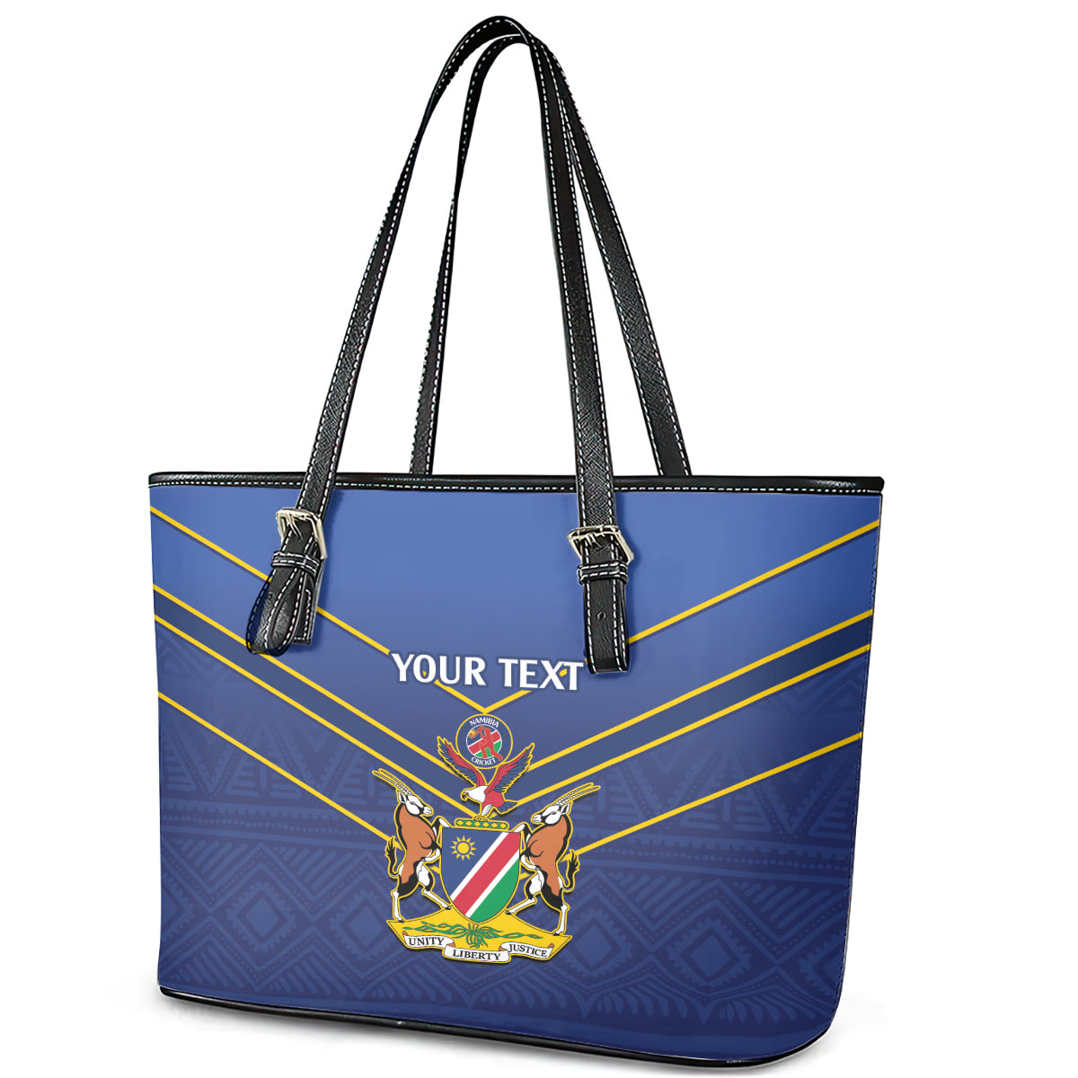 Custom Namibia Cricket Leather Tote Bag 2024 Go Eagles African Pattern - Wonder Print Shop