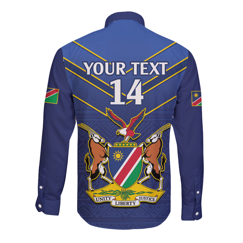 Custom Namibia Cricket Long Sleeve Button Shirt 2024 Go Eagles African Pattern - Wonder Print Shop