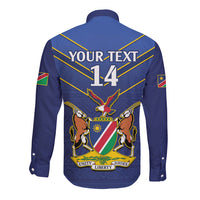 Custom Namibia Cricket Long Sleeve Button Shirt 2024 Go Eagles African Pattern - Wonder Print Shop