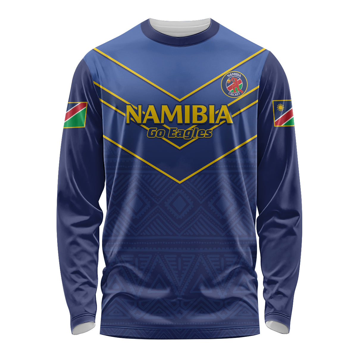 Custom Namibia Cricket Long Sleeve Shirt 2024 Go Eagles African Pattern - Wonder Print Shop