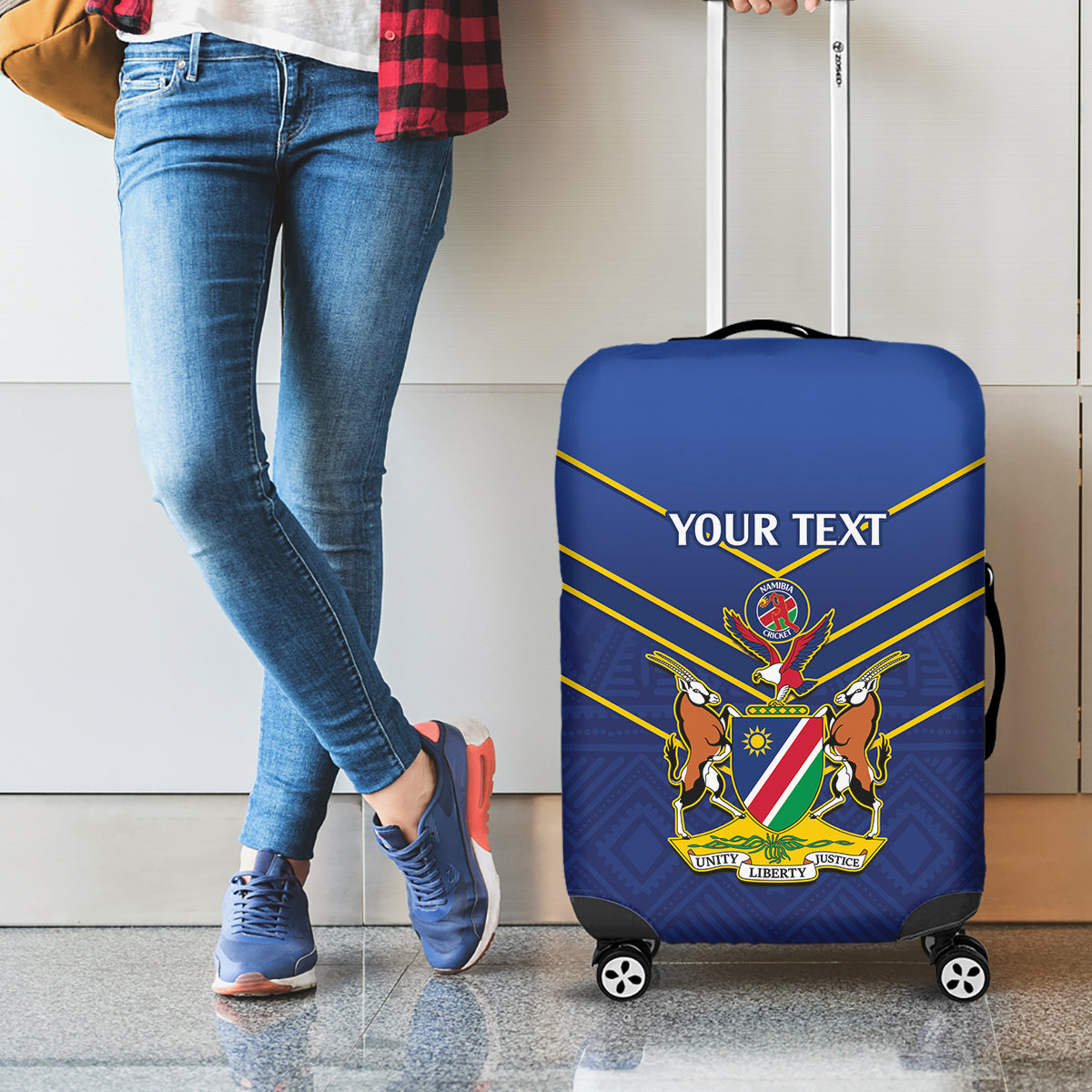 Custom Namibia Cricket Luggage Cover 2024 Go Eagles African Pattern - Wonder Print Shop