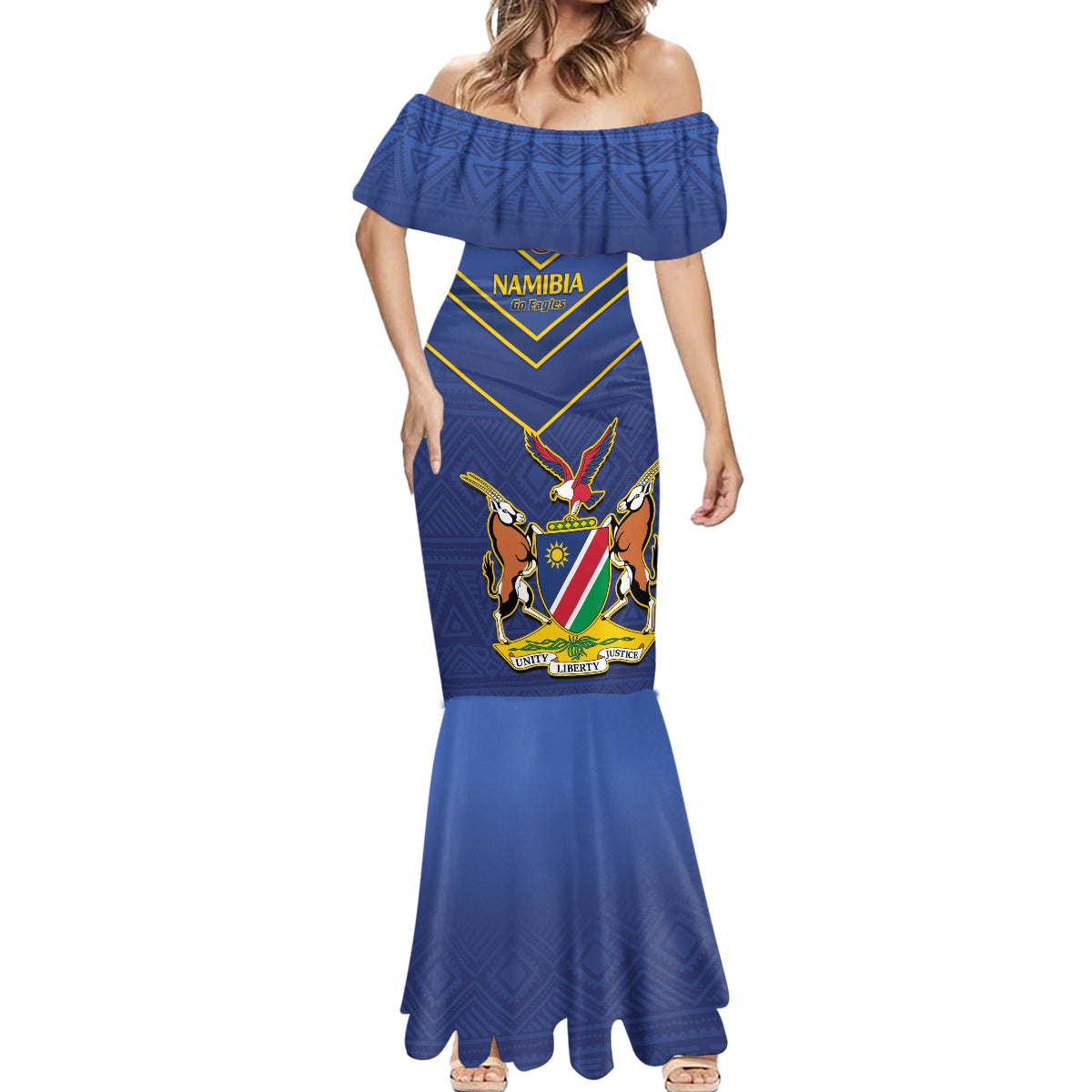 Custom Namibia Cricket Mermaid Dress 2024 Go Eagles African Pattern - Wonder Print Shop