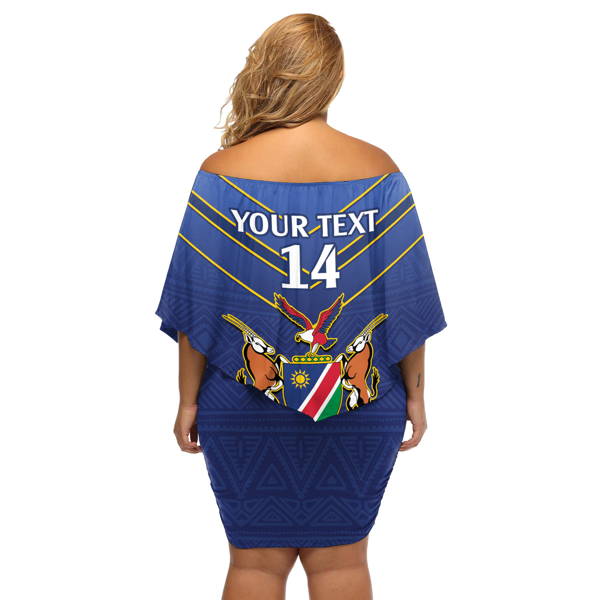 Custom Namibia Cricket Off Shoulder Short Dress 2024 Go Eagles African Pattern - Wonder Print Shop