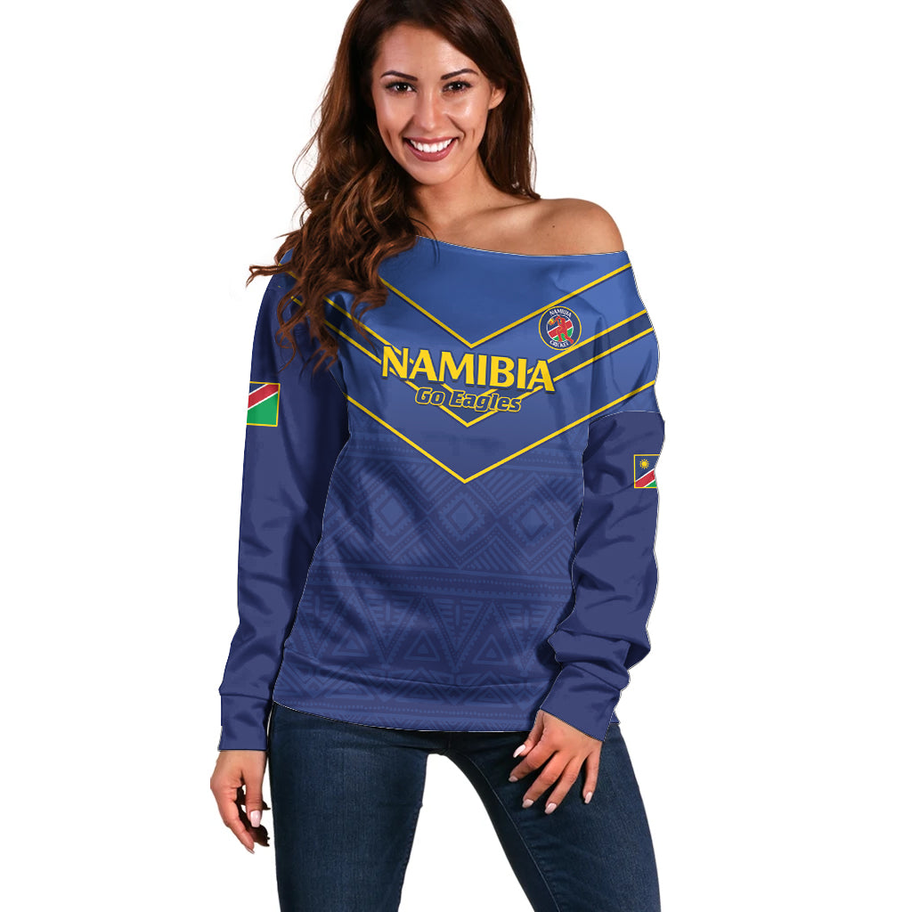 Custom Namibia Cricket Off Shoulder Sweater 2024 Go Eagles African Pattern