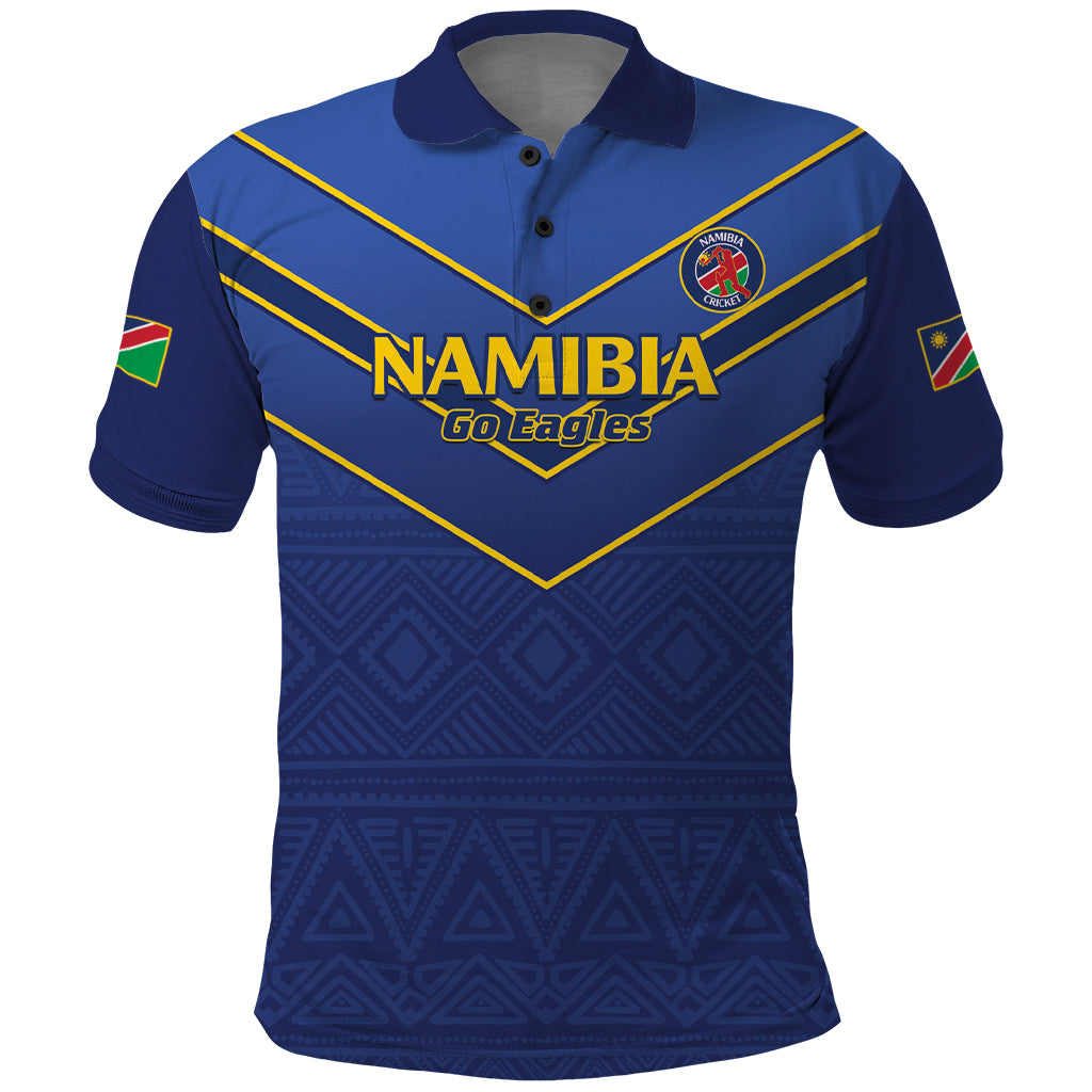 Custom Namibia Cricket Polo Shirt 2024 Go Eagles African Pattern - Wonder Print Shop