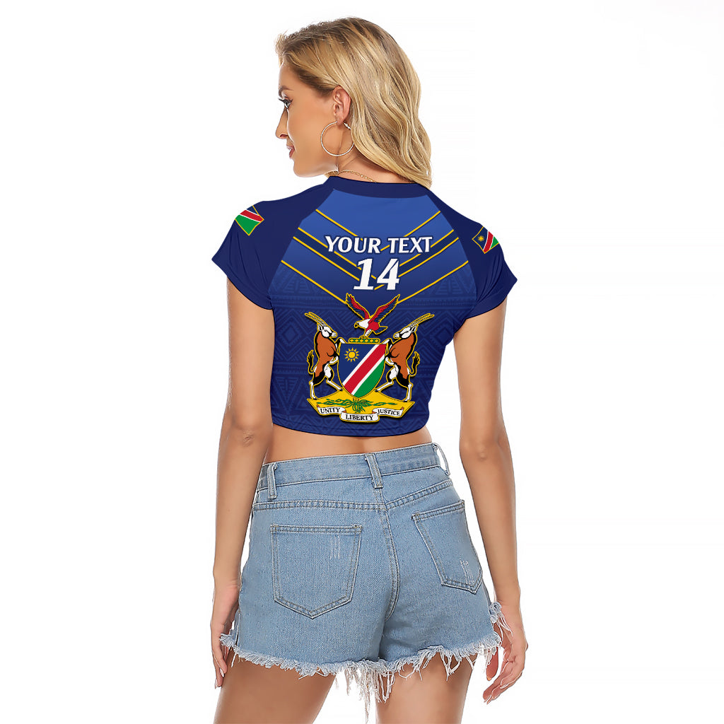 Custom Namibia Cricket Raglan Cropped T Shirt 2024 Go Eagles African Pattern - Wonder Print Shop