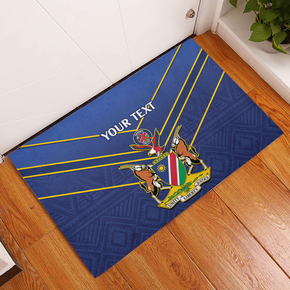 Custom Namibia Cricket Rubber Doormat 2024 Go Eagles African Pattern - Wonder Print Shop
