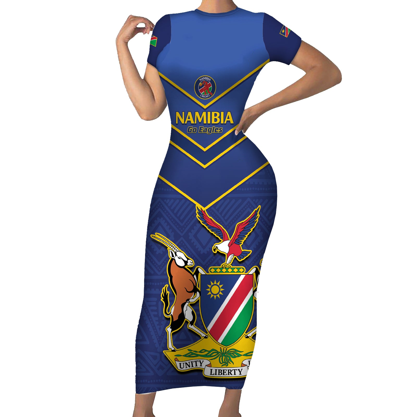 Custom Namibia Cricket Short Sleeve Bodycon Dress 2024 Go Eagles African Pattern - Wonder Print Shop
