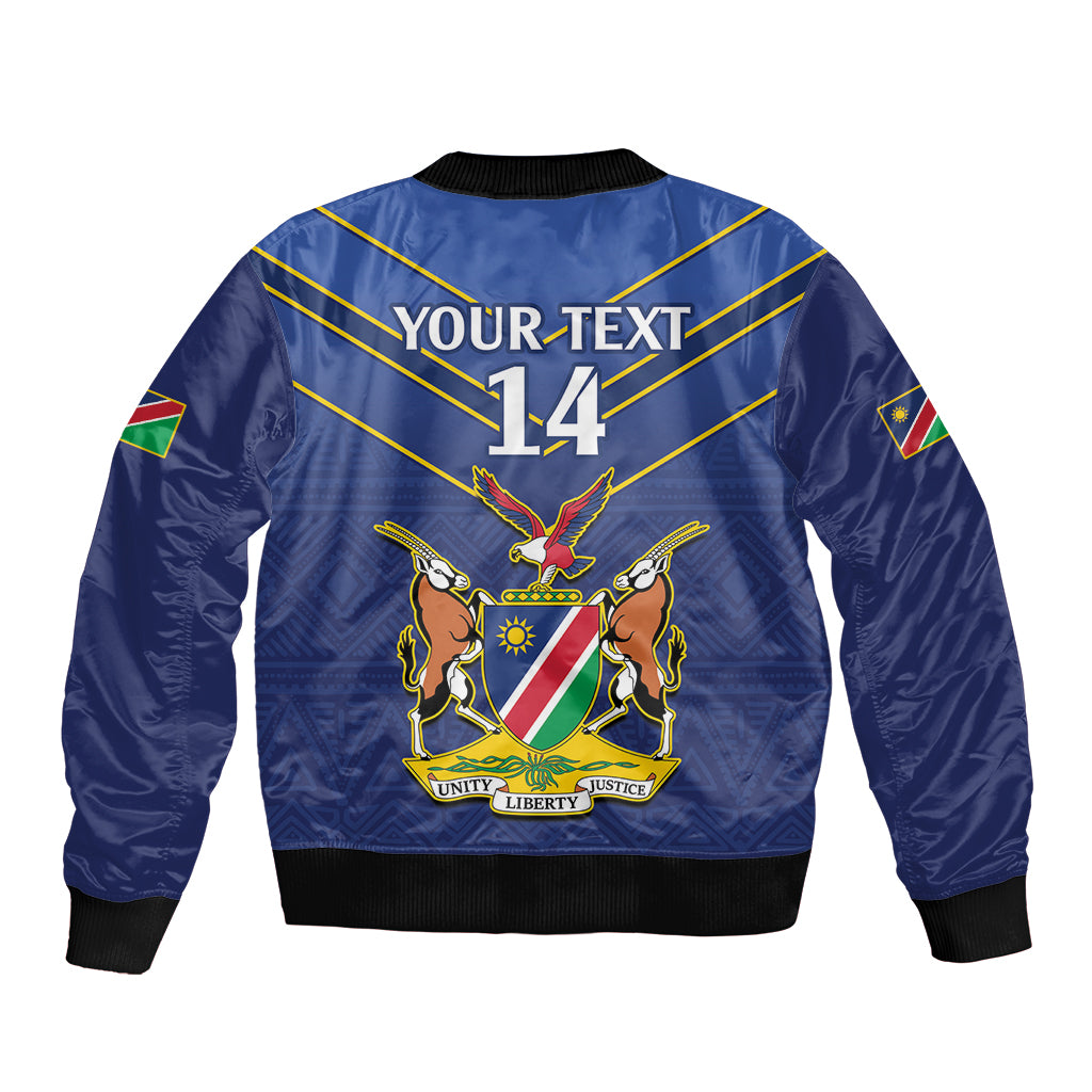Custom Namibia Cricket Sleeve Zip Bomber Jacket 2024 Go Eagles African Pattern - Wonder Print Shop