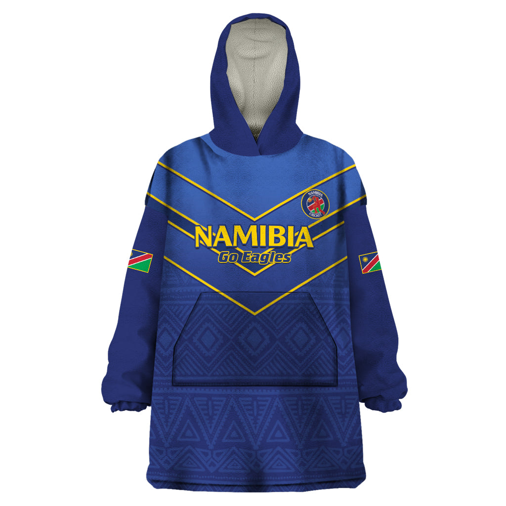 Custom Namibia Cricket Wearable Blanket Hoodie 2024 Go Eagles African Pattern - Wonder Print Shop