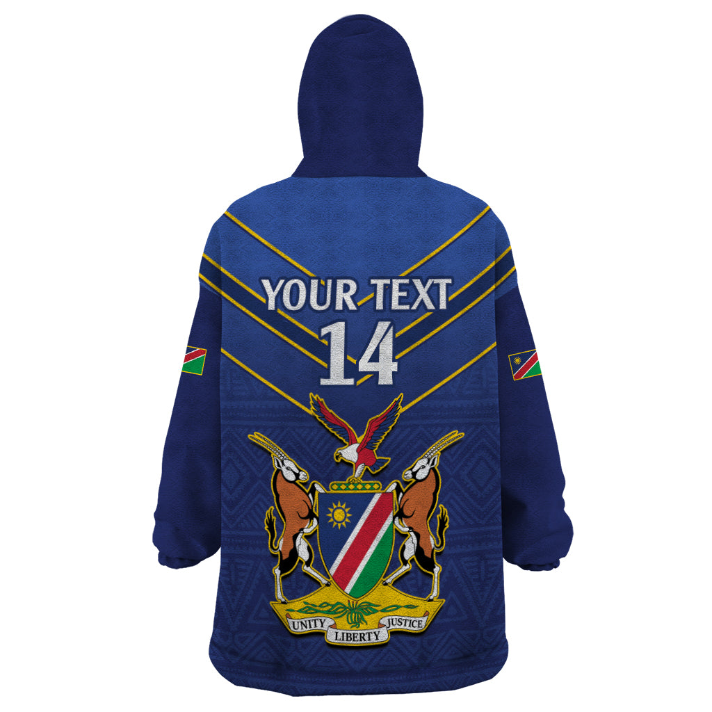 Custom Namibia Cricket Wearable Blanket Hoodie 2024 Go Eagles African Pattern - Wonder Print Shop