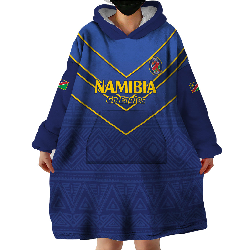 Custom Namibia Cricket Wearable Blanket Hoodie 2024 Go Eagles African Pattern - Wonder Print Shop