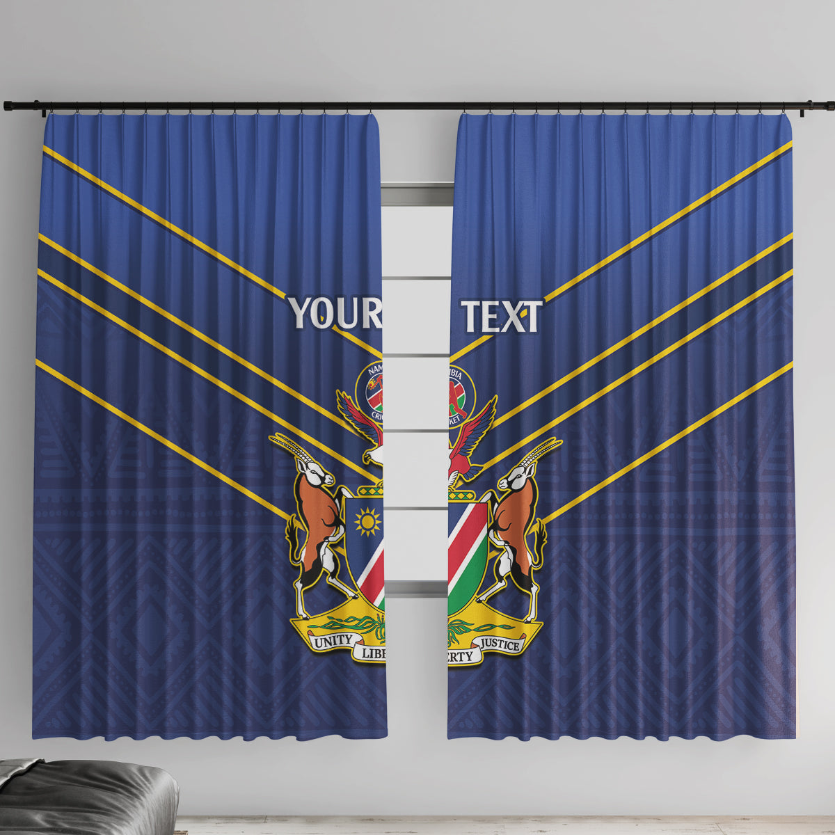 Custom Namibia Cricket Window Curtain 2024 Go Eagles African Pattern - Wonder Print Shop