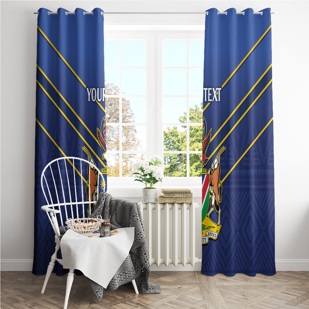 Custom Namibia Cricket Window Curtain 2024 Go Eagles African Pattern - Wonder Print Shop