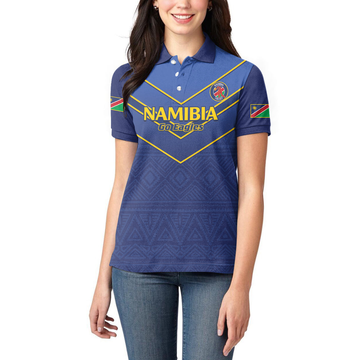 Custom Namibia Cricket Women Polo Shirt 2024 Go Eagles African Pattern - Wonder Print Shop