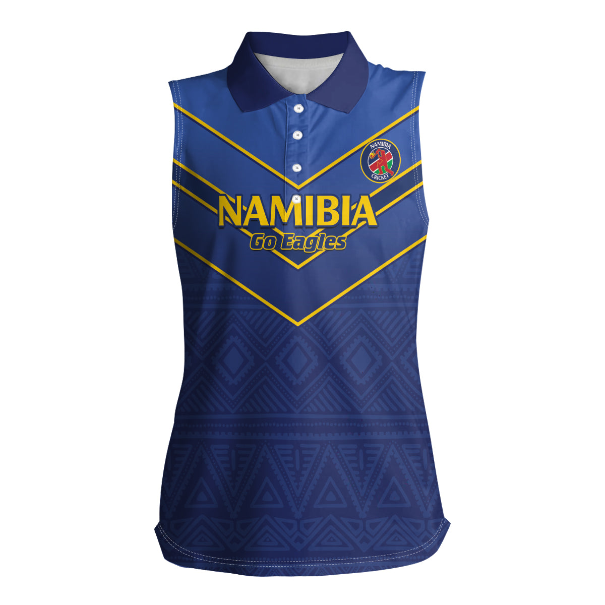 Custom Namibia Cricket Women Sleeveless Polo Shirt 2024 Go Eagles African Pattern - Wonder Print Shop