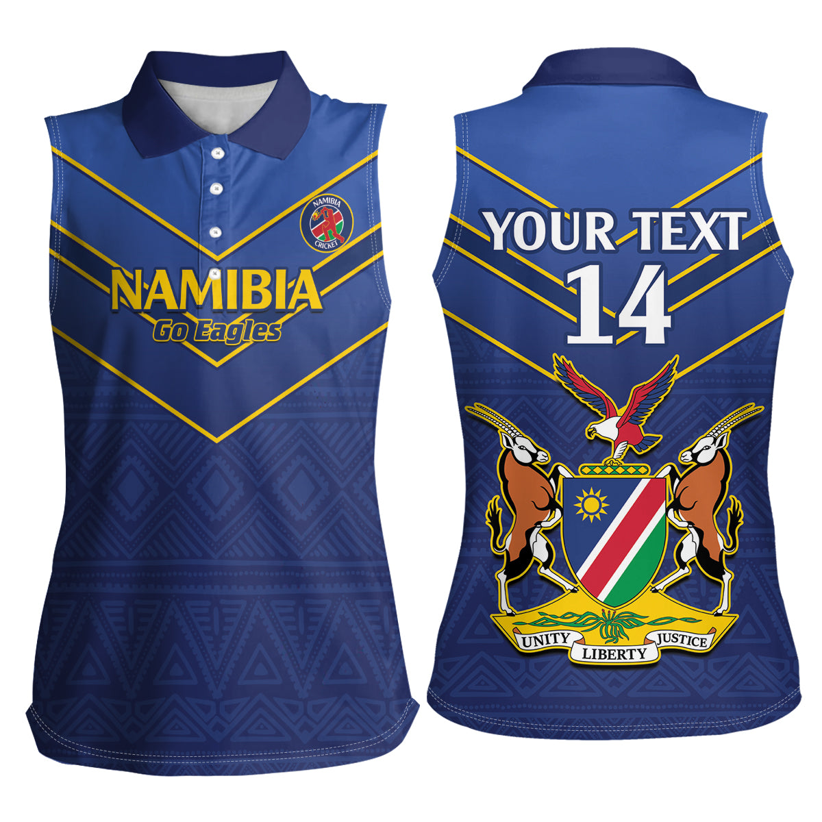 Custom Namibia Cricket Women Sleeveless Polo Shirt 2024 Go Eagles African Pattern - Wonder Print Shop