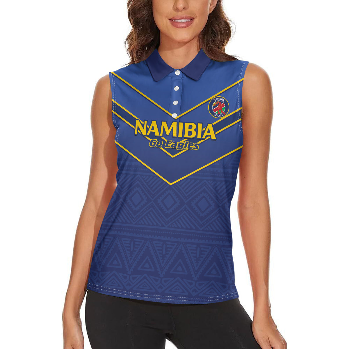 Custom Namibia Cricket Women Sleeveless Polo Shirt 2024 Go Eagles African Pattern - Wonder Print Shop