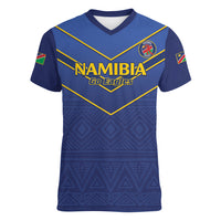 Custom Namibia Cricket Women V-Neck T-Shirt 2024 Go Eagles African Pattern - Wonder Print Shop