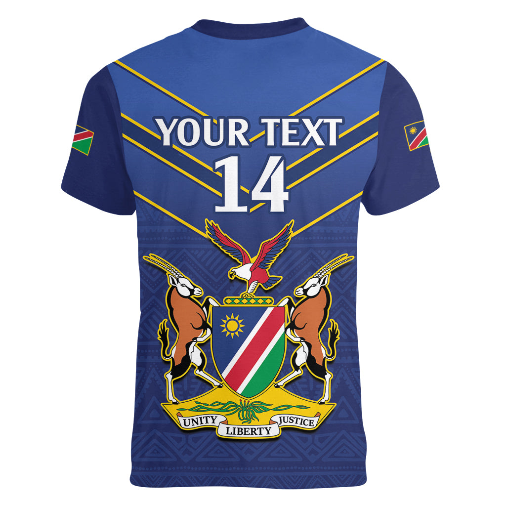 Custom Namibia Cricket Women V-Neck T-Shirt 2024 Go Eagles African Pattern - Wonder Print Shop