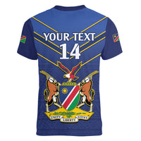 Custom Namibia Cricket Women V-Neck T-Shirt 2024 Go Eagles African Pattern - Wonder Print Shop