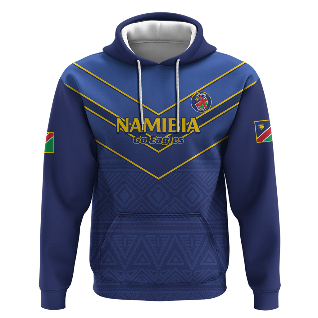 Custom Namibia Cricket Zip Hoodie 2024 Go Eagles African Pattern - Wonder Print Shop