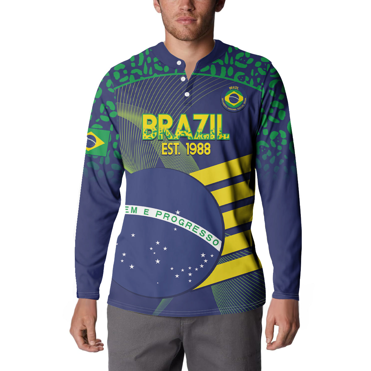 Custom Brazil Football Button Sweatshirt Summer 2024 Go Champions Selecao - Wonder Print Shop