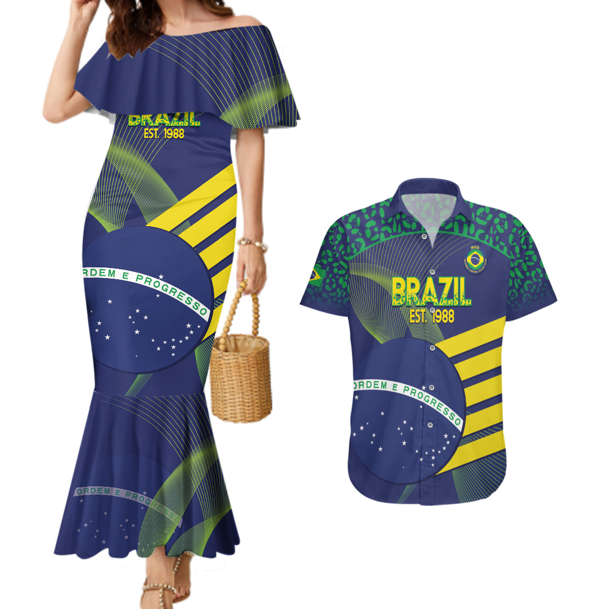Custom Brazil Football Couples Matching Mermaid Dress and Hawaiian Shirt Summer 2024 Go Champions Selecao - Wonder Print Shop