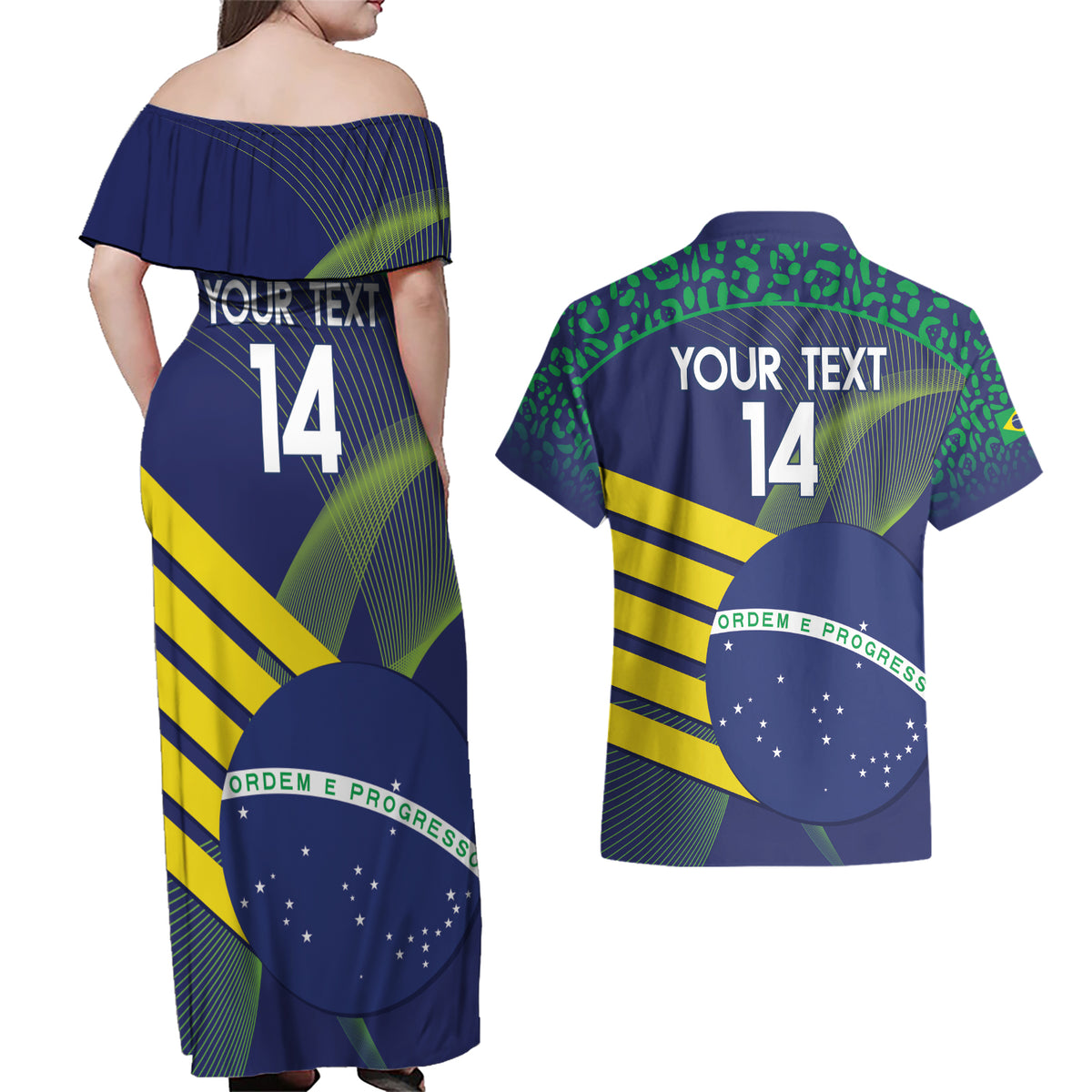 Custom Brazil Football Couples Matching Off Shoulder Maxi Dress and Hawaiian Shirt Summer 2024 Go Champions Selecao - Wonder Print Shop