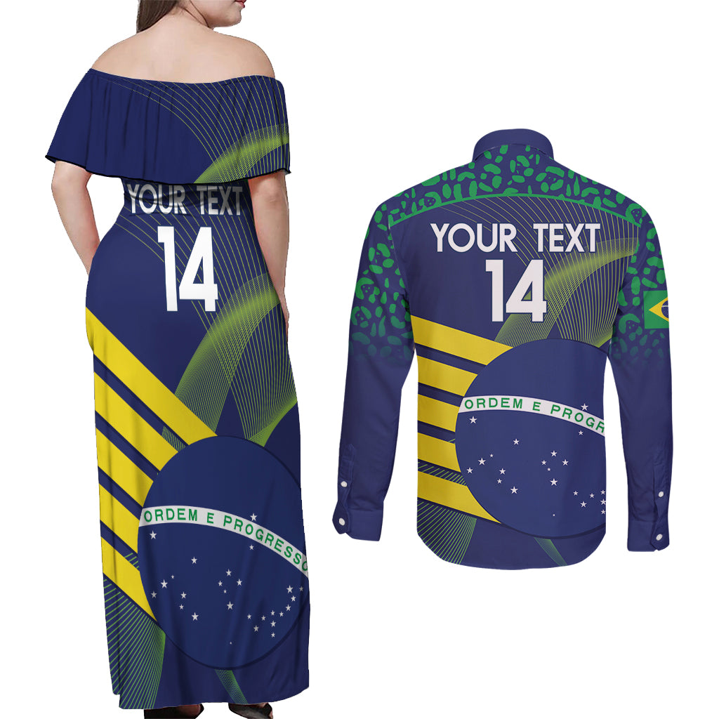 Custom Brazil Football Couples Matching Off Shoulder Maxi Dress and Long Sleeve Button Shirt Summer 2024 Go Champions Selecao - Wonder Print Shop