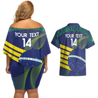Custom Brazil Football Couples Matching Off Shoulder Short Dress and Hawaiian Shirt Summer 2024 Go Champions Selecao - Wonder Print Shop