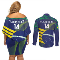 Custom Brazil Football Couples Matching Off Shoulder Short Dress and Long Sleeve Button Shirt Summer 2024 Go Champions Selecao - Wonder Print Shop