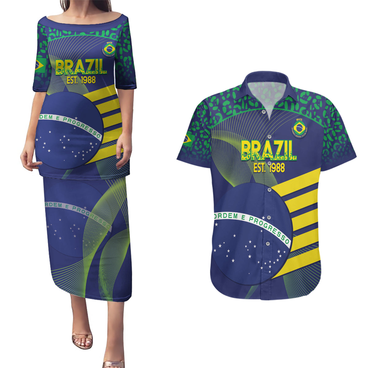 Custom Brazil Football Couples Matching Puletasi and Hawaiian Shirt Summer 2024 Go Champions Selecao - Wonder Print Shop