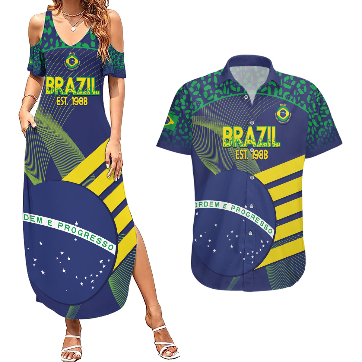 Custom Brazil Football Couples Matching Summer Maxi Dress and Hawaiian Shirt Summer 2024 Go Champions Selecao - Wonder Print Shop