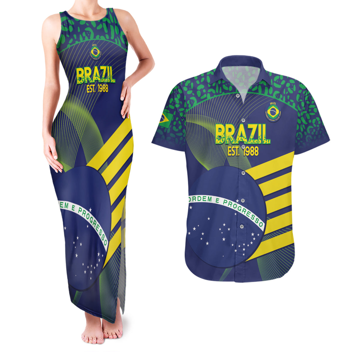 Custom Brazil Football Couples Matching Tank Maxi Dress and Hawaiian Shirt Summer 2024 Go Champions Selecao - Wonder Print Shop
