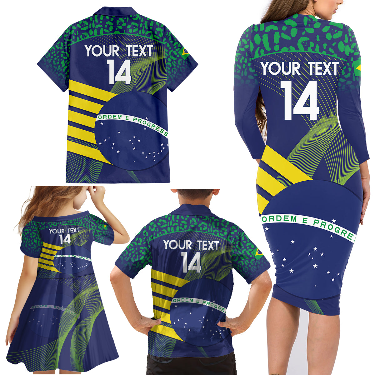 Custom Brazil Football Family Matching Long Sleeve Bodycon Dress and Hawaiian Shirt Summer 2024 Go Champions Selecao - Wonder Print Shop