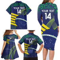 Custom Brazil Football Family Matching Long Sleeve Bodycon Dress and Hawaiian Shirt Summer 2024 Go Champions Selecao - Wonder Print Shop