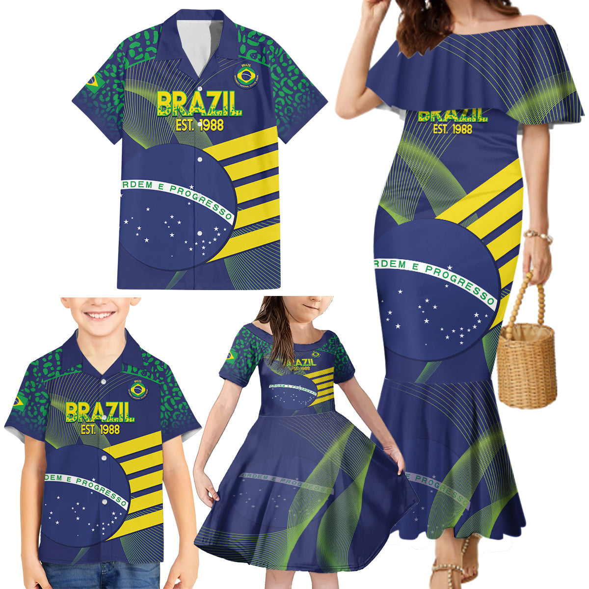 Custom Brazil Football Family Matching Mermaid Dress and Hawaiian Shirt Summer 2024 Go Champions Selecao - Wonder Print Shop