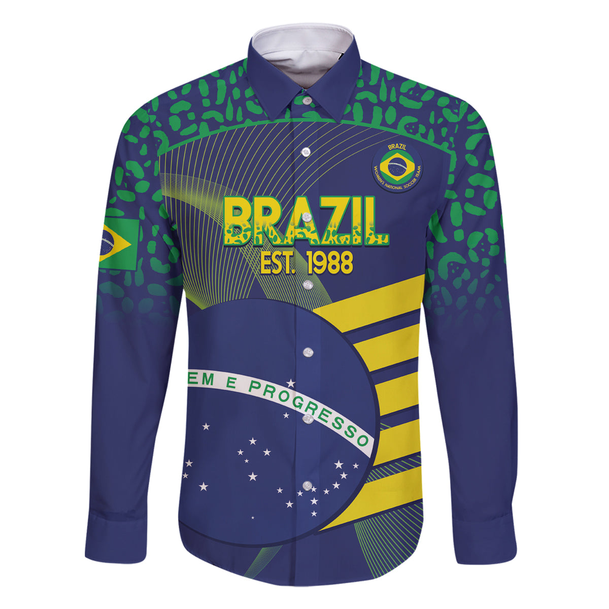 Custom Brazil Football Couples Matching Off Shoulder Short Dress and Long Sleeve Button Shirt Summer 2024 Go Champions Selecao - Wonder Print Shop