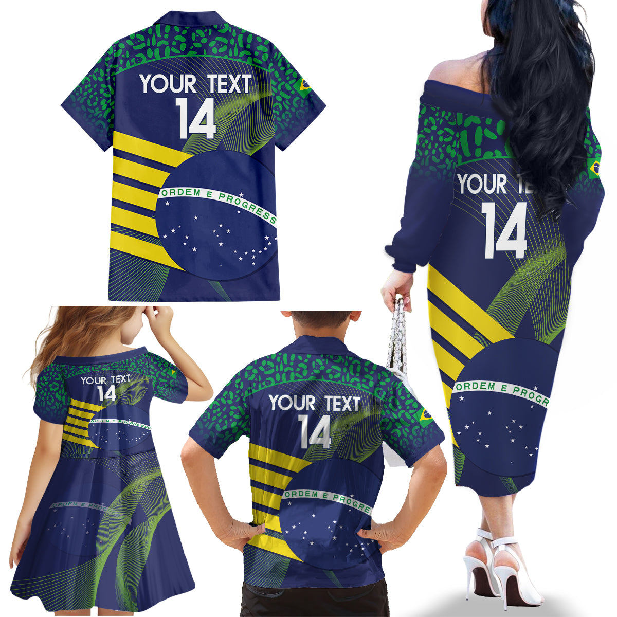 Custom Brazil Football Family Matching Off The Shoulder Long Sleeve Dress and Hawaiian Shirt Summer 2024 Go Champions Selecao - Wonder Print Shop