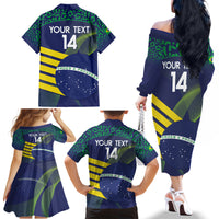 Custom Brazil Football Family Matching Off The Shoulder Long Sleeve Dress and Hawaiian Shirt Summer 2024 Go Champions Selecao - Wonder Print Shop