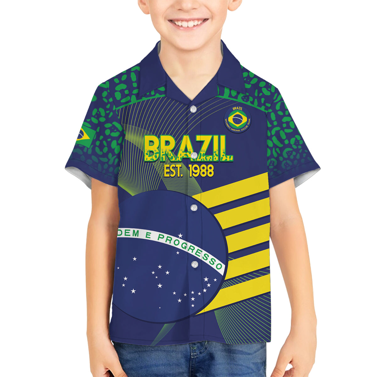 Custom Brazil Football Family Matching Off Shoulder Maxi Dress and Hawaiian Shirt Summer 2024 Go Champions Selecao - Wonder Print Shop