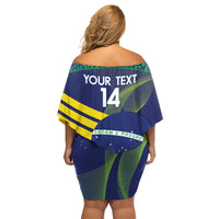 Custom Brazil Football Couples Matching Off Shoulder Short Dress and Long Sleeve Button Shirt Summer 2024 Go Champions Selecao - Wonder Print Shop