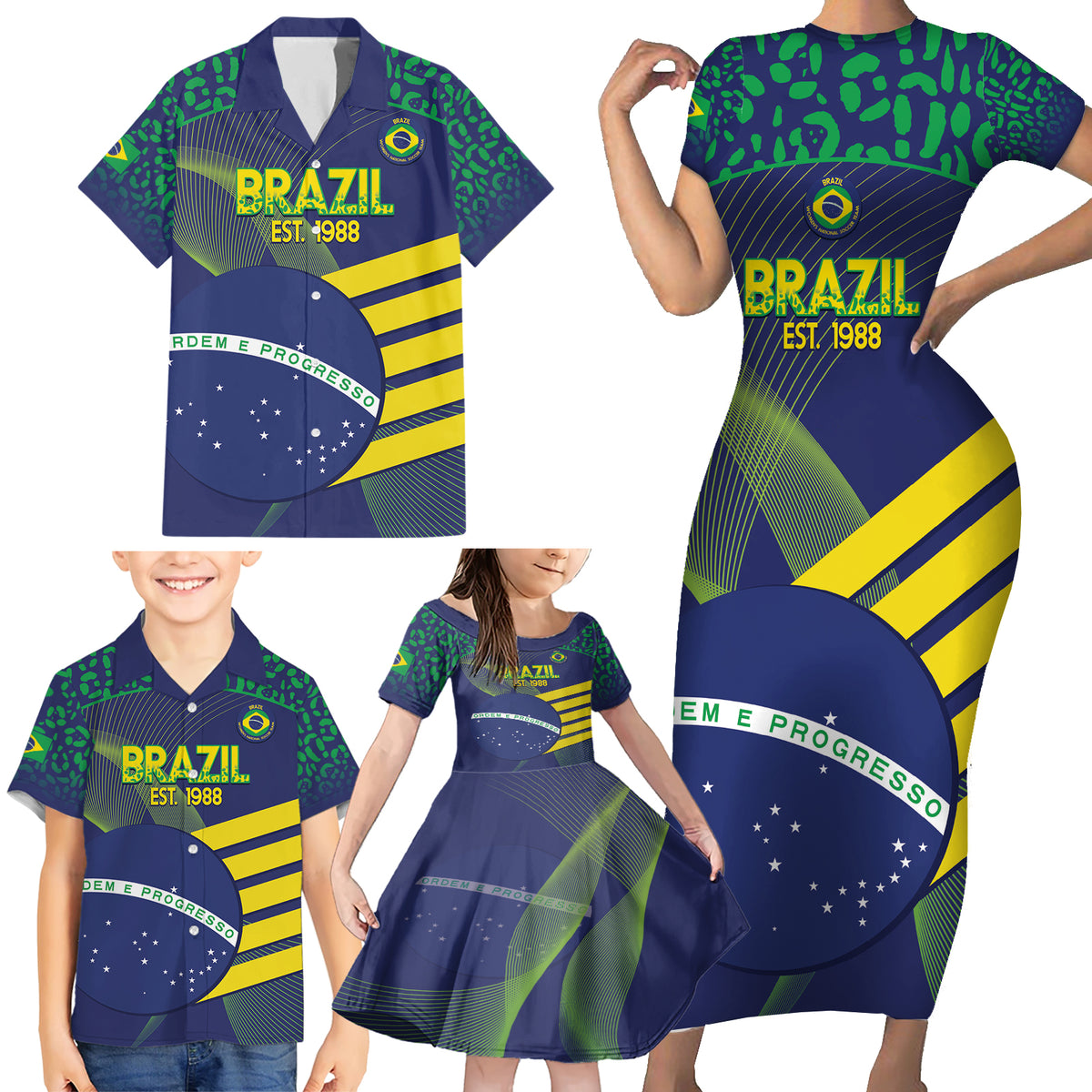 Custom Brazil Football Family Matching Short Sleeve Bodycon Dress and Hawaiian Shirt Summer 2024 Go Champions Selecao - Wonder Print Shop