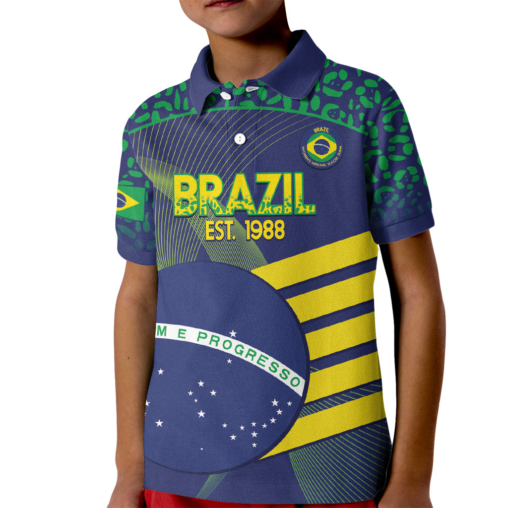 Custom Brazil Football Kid Polo Shirt Summer 2024 Go Champions Selecao - Wonder Print Shop