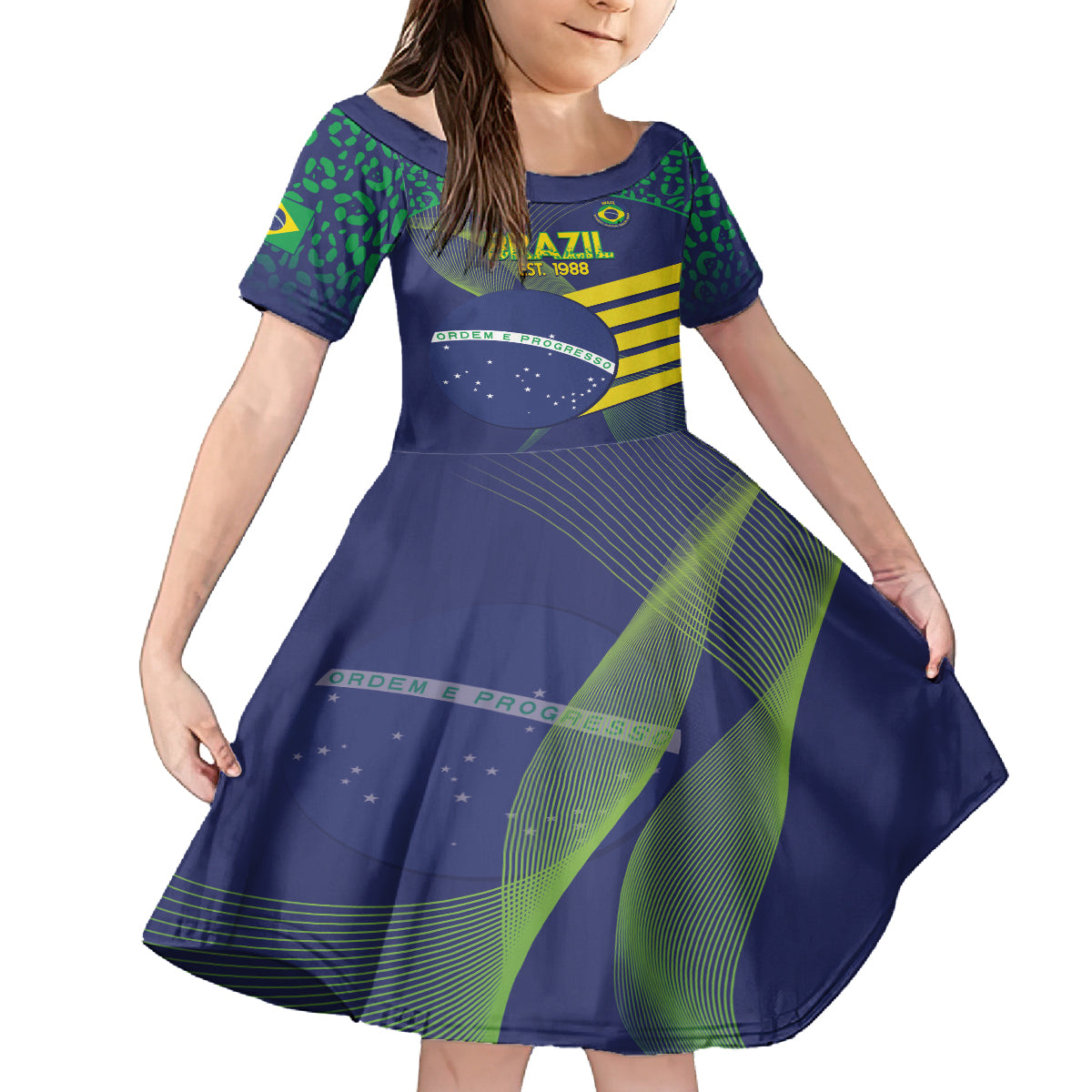 Custom Brazil Football Kid Short Sleeve Dress Summer 2024 Go Champions Selecao - Wonder Print Shop