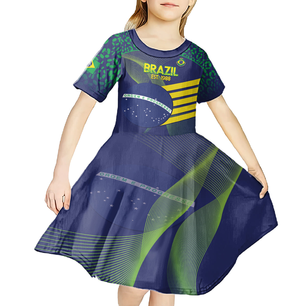 Custom Brazil Football Kid Short Sleeve Dress Summer 2024 Go Champions Selecao - Wonder Print Shop
